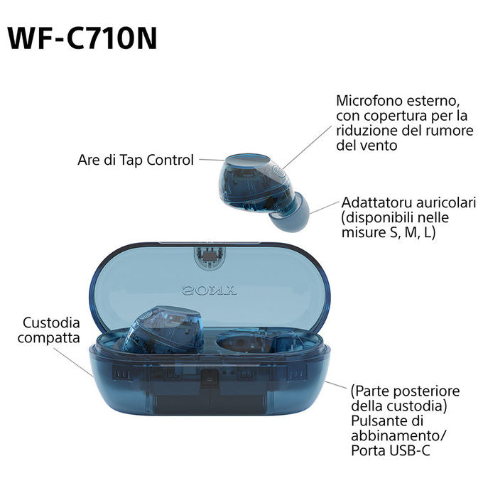 Sony WFC710N Auricolari True Wireless Bluetooth ANC Blu Glass Blue IPX4 40h