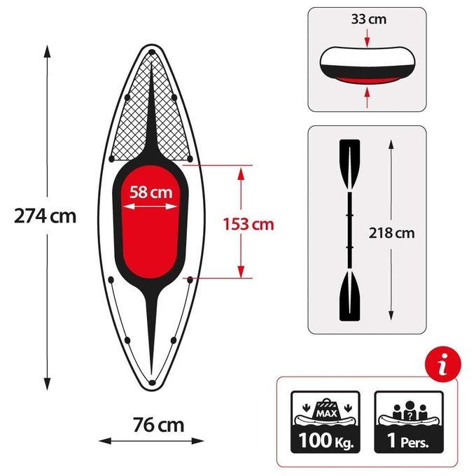 Intex Canoa Challenger K1 Kayak 274x76cm