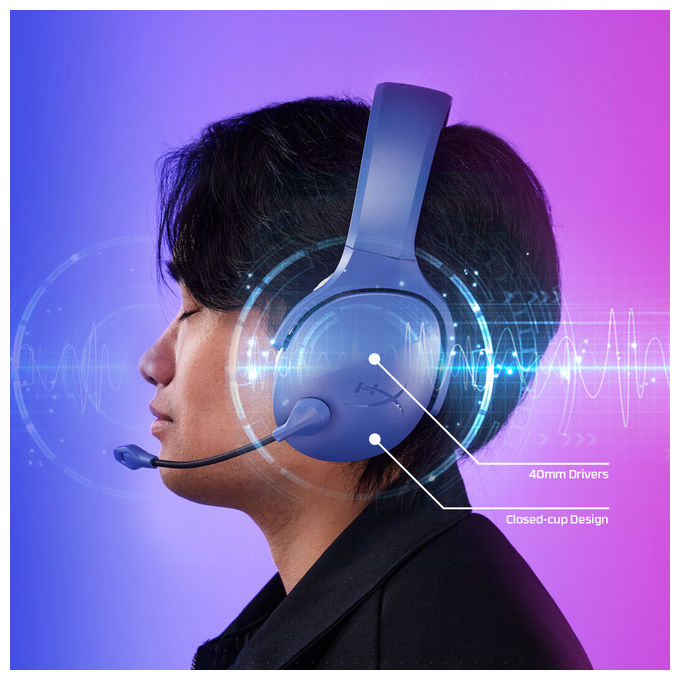 HyperX Cloud Jet Cuffie Gaming Wireless Blu Chiaro, Dual 2.4GHz+BT, PC-PS5-PS4-Mobile