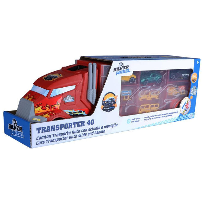 ODS Silver Wheel Camion Porta Auto con 3 Auto in Die Cast