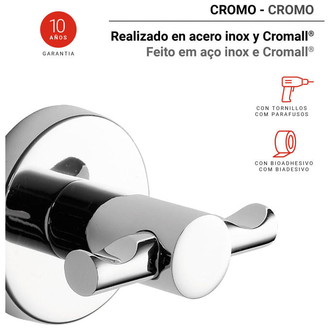 GEDY Appendiabiti Doppio Bagno Felce Plus Acciaio Inox Cromato Adesivo