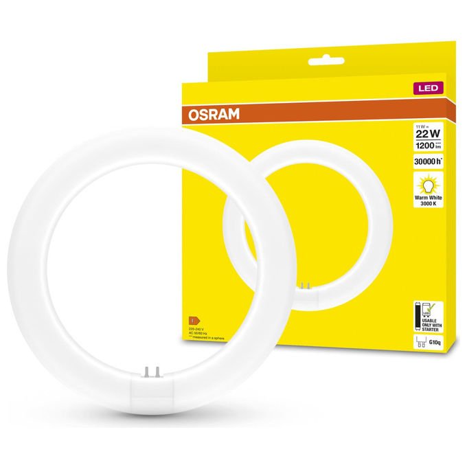 Osram, Tubo Led Circolare T9C EM 11W, 1200lm, 3000K, Bianco Caldo, Alternativa Lampada Fluorescente