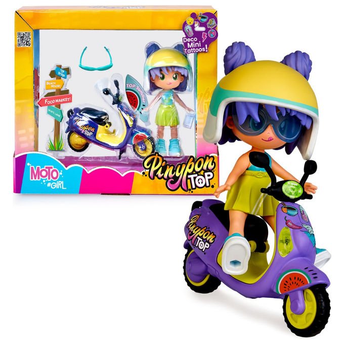 Pinypon TOP, Moto Girl, Personaggio Articolato con Accessori, Include Casco e Occhiali, +4 Anni