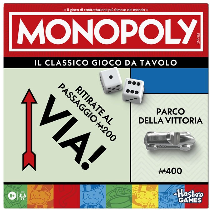 Hasbro Gaming, Monopoly, Gioco da Tavolo per Famiglia e Amici, Include Vaschetta e Pedine Grandi, 2-6 Giocatori
