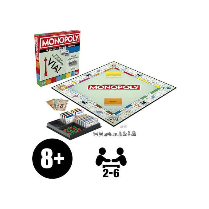 Hasbro Gaming, Monopoly, Gioco da Tavolo per Famiglia e Amici, Include Vaschetta e Pedine Grandi, 2-6 Giocatori