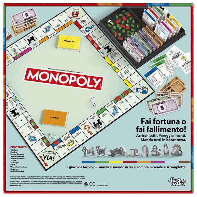 Hasbro Gaming, Monopoly, Gioco da Tavolo per Famiglia e Amici, Include Vaschetta e Pedine Grandi, 2-6 Giocatori