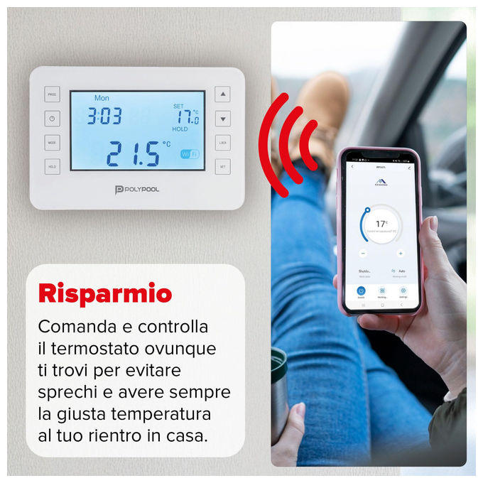 Poly Pool, Termostato Digitale Smart Wi-Fi, Programmabile, Compatibile Alexa Google Home, PP1471