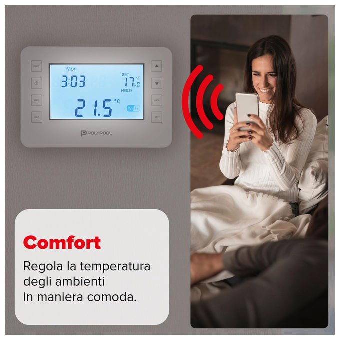 Poly Pool, Termostato Digitale Smart Wi-Fi, Programmabile, Compatibile Alexa Google Home, PP1471