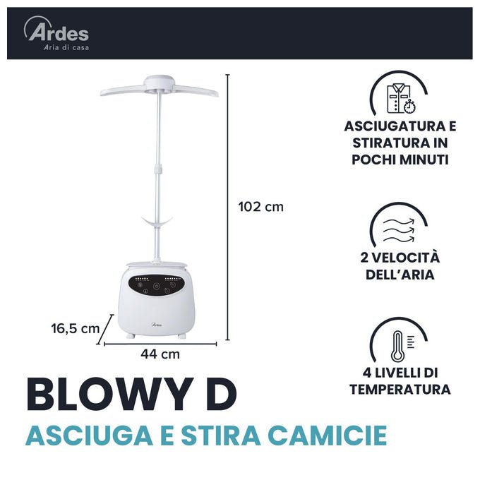 Ardes, Stiratrice Verticale Blowy D, Automatica per Camicie e Magliette, 4 Temperature, 2 Velocita'