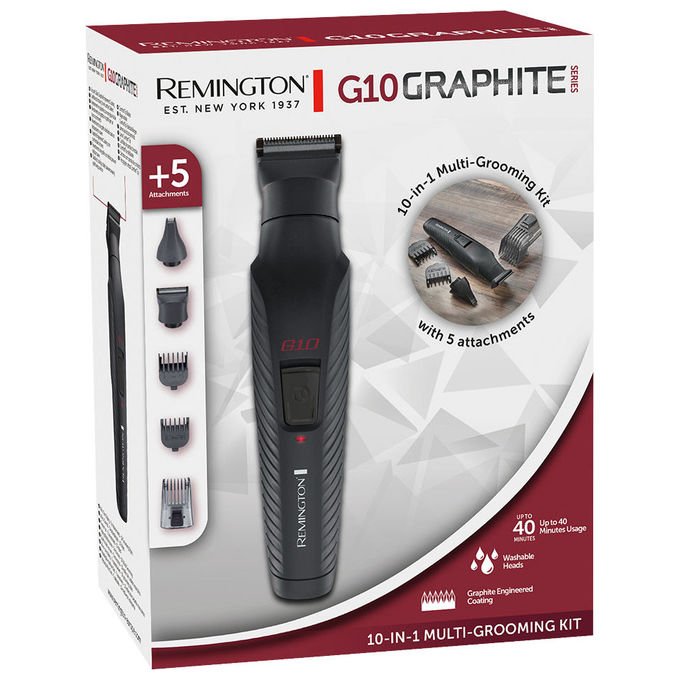 Remington PG2100 Graphite G10 Multitrimmer Kit Multigrooming 10 in 1 5 Accessori Lame Autoaffilanti autonomia 40 min colore Nero