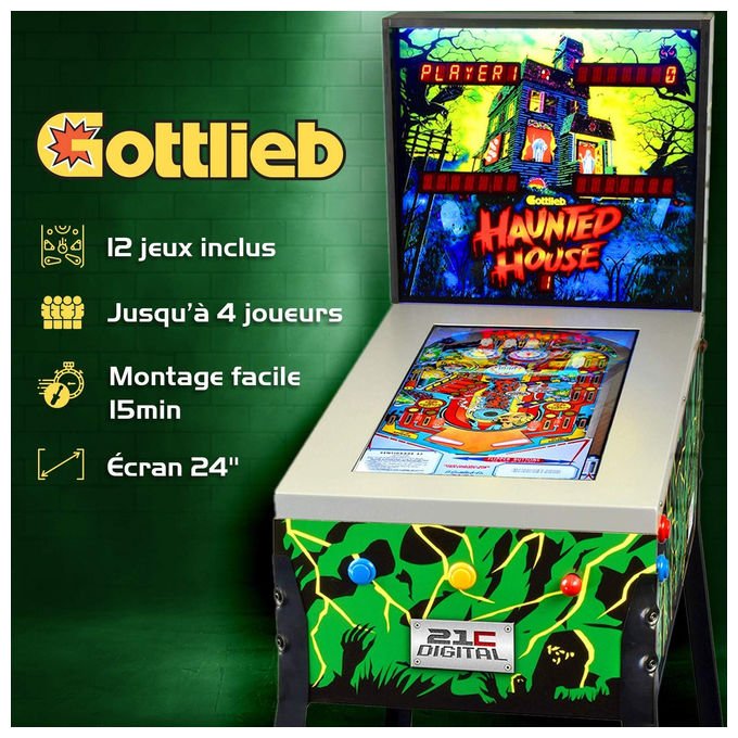 Arcade1Up, Toy Shock Haunted House, Flipper Elettronico, 12 Giochi, Display 24 Pollici