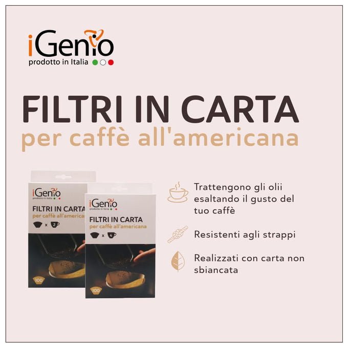 Igenio Filtri carta caffe' americana, formato 4 tazze, 100 pezzi