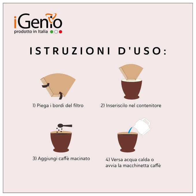 Igenio Filtri carta caffe' americana, formato 4 tazze, 100 pezzi