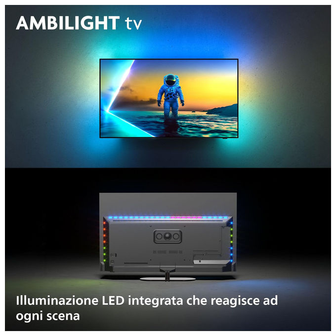 Philips Ambilight 55OLED820 4K OLED Smart TV 55 Pollici con processore P5 AI Perfect Picture Ultra HD Google TV Dolby Vision e Atmos Sound