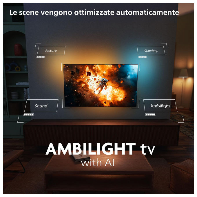 Philips Ambilight 55OLED820 4K OLED Smart TV 55 Pollici con processore P5 AI Perfect Picture Ultra HD Google TV Dolby Vision e Atmos Sound