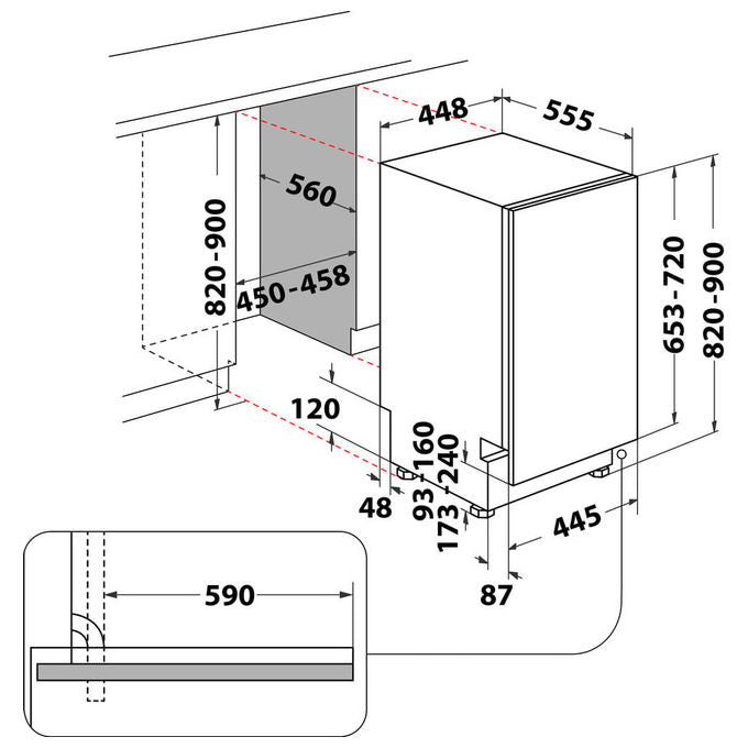 Whirlpool WH6IC11BS7LA0 Lavastoviglie Da Incasso 11 coperti Classe C 41 dB Aquastop Pannellabile (82x45x55 cm)