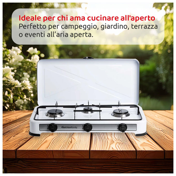 Melchioni Fornello a Gas 3 Fuochi Struttura in Acciaio Smaltato