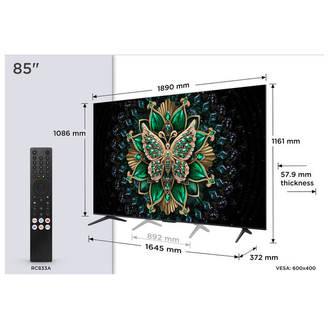 TCL 85C69K Smart TV QD-MiniLED 4K 85'' DVB-T2 H.264 H.265 Wi-Fi Classe energetica D