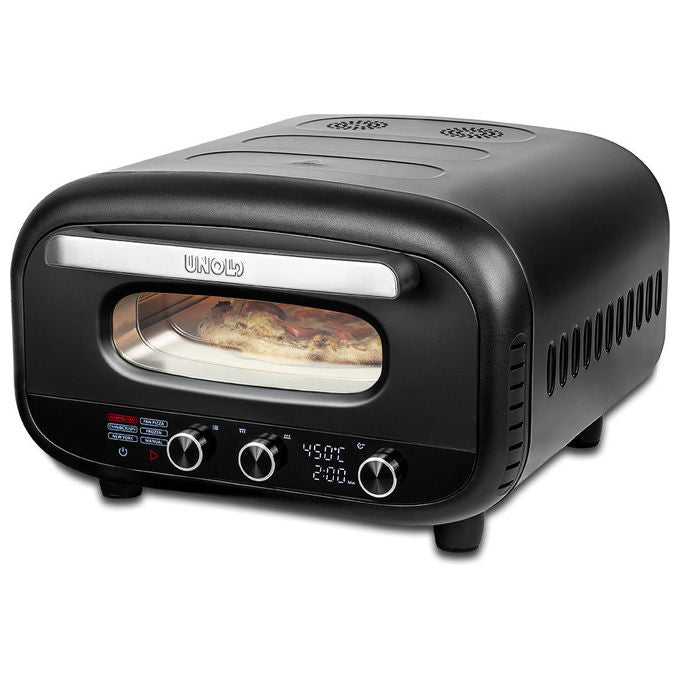 Unold 68805 Pizza Oven Alfredo Forno per Pizza 1700 W Temperatura fino a 450 °C Acciaio Inox (43.3x47.2x28.6 cm) colore Nero