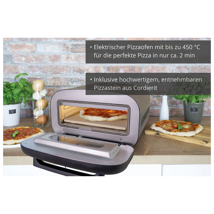 Unold 68805 Pizza Oven Alfredo Forno per Pizza 1700 W Temperatura fino a 450 °C Acciaio Inox (43.3x47.2x28.6 cm) colore Nero