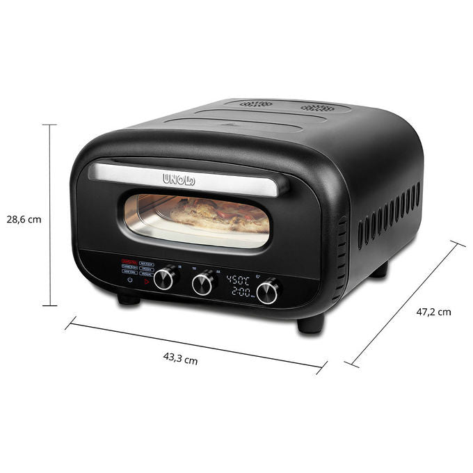 Unold 68805 Pizza Oven Alfredo Forno per Pizza 1700 W Temperatura fino a 450 °C Acciaio Inox (43.3x47.2x28.6 cm) colore Nero