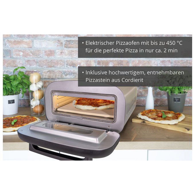 Unold 68806 Pizzaofen Alfredo Macchina e Forno per Pizza 1 pizza 1700 W Temperatura fino a 450 °C Diametro massimo 30 cm Display digitale colore Acciaio inox