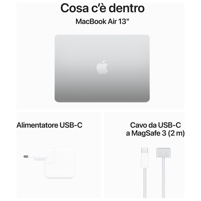 Apple macbook air 13.6 m3 16gb ram 512gb ssd argento 2024 notebook computer portatile