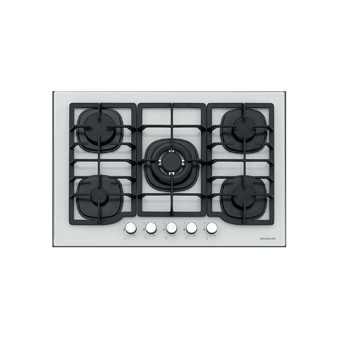 Silverline piano cottura gas 5 fuochi incasso 75 cm vetro bianco wok CS5405W01