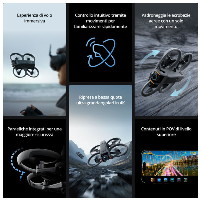 DJI Avata 2 drone fpv 4k nero fly more combo con 3 batterie goggles 3 e rc motion 3