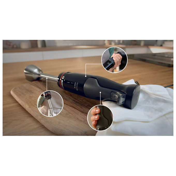 Bosch frullatore ad immersione MSM4B620 ErgoMaster 1000W nero QuattroBlade AntiSplash