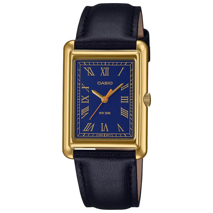 Casio orologio donna vintage rettangolare oro pelle nera quadrante blu LTP-B165GL-2BVEF