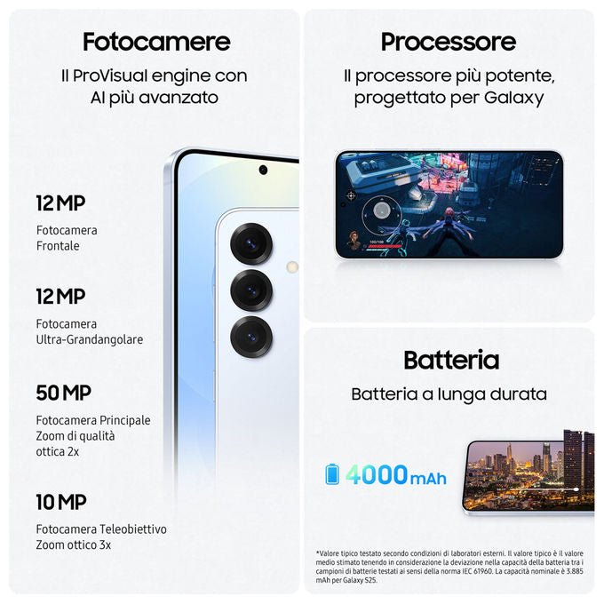 Samsung galaxy s25 smartphone 6.2 amoled 12gb 256gb 5g dual sim navy italia