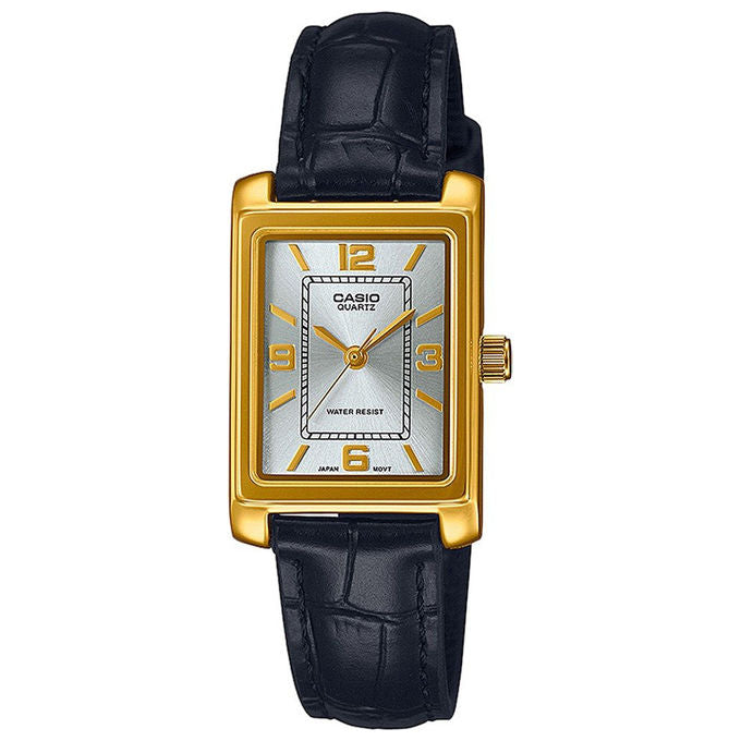 Casio orologio donna vintage analogico quarzo cinturino pelle nero cassa rettangolare