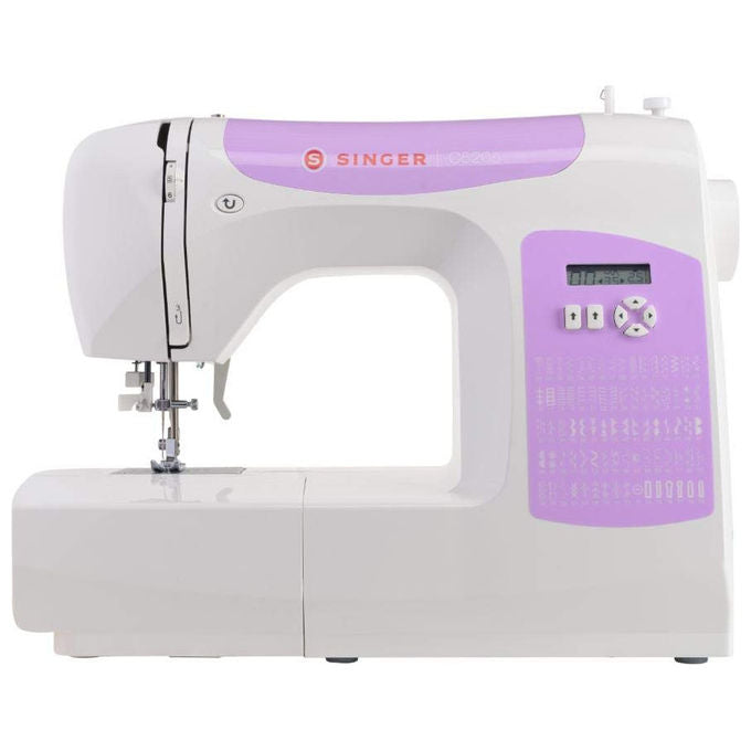 Singer C5205 Macchina da cucire automatica 80 punti Display LCD Luce LED Infila ago automatico Braccio libero colore Viola Bianco