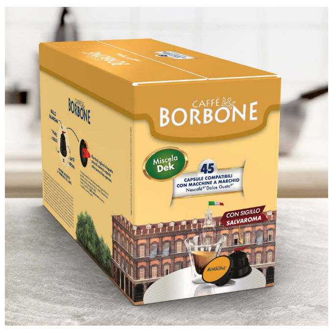 Caffe Borbone capsule decaffeinato compatibili Dolce Gusto miscela Dek aroma intenso 45 pezzi