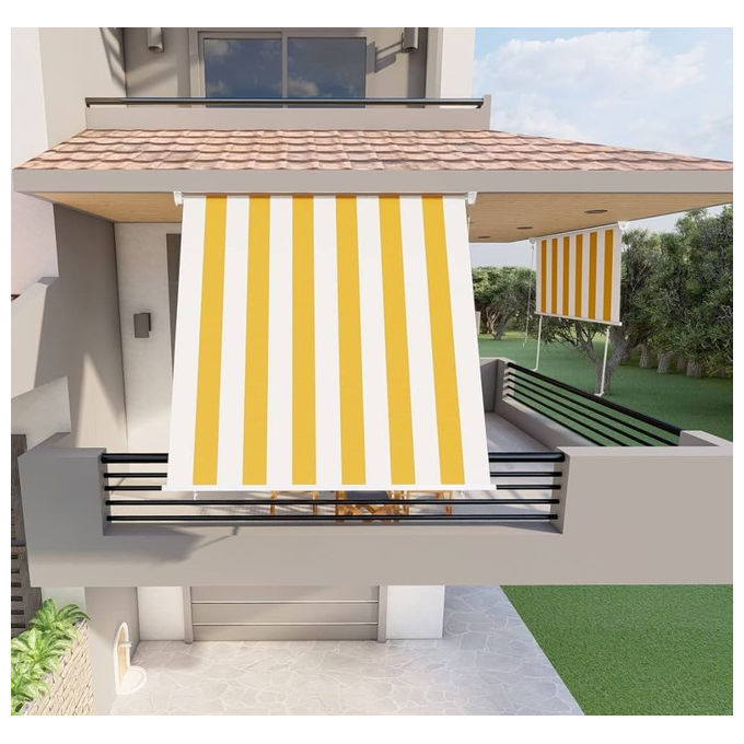 Tenda da sole a caduta 200x250cm giallo beige poliestere alluminio per balconi graphic corner