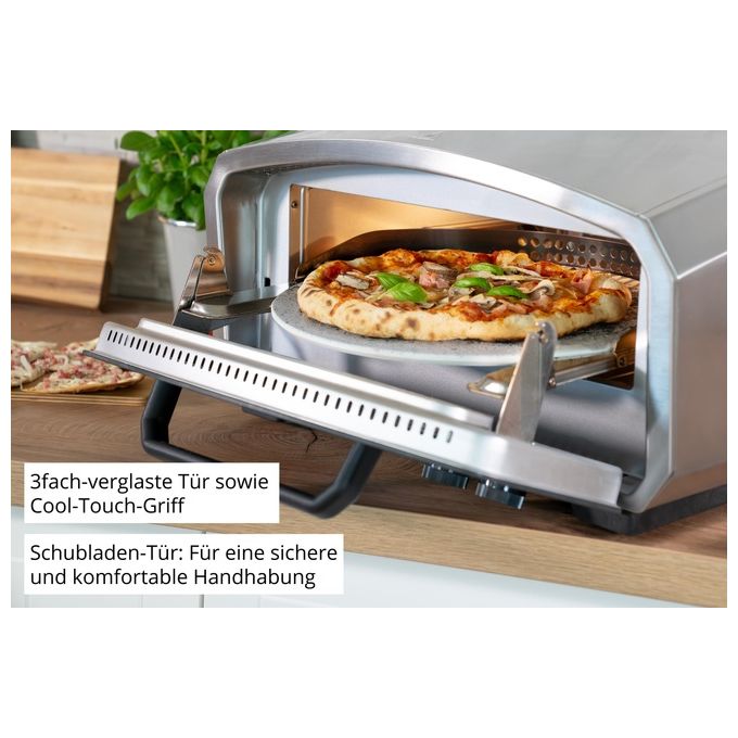 Unold 68916 Enzo Forno per Pizza Elettrico 2100 W con Pietra Rotante e Display Digitale temperatura fino a 500 °C colore Acciaio inox