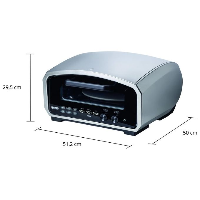 Unold 68916 Enzo Forno per Pizza Elettrico 2100 W con Pietra Rotante e Display Digitale temperatura fino a 500 °C colore Acciaio inox