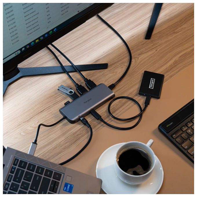 Targus DOCK427GL Docking Station USB-C Dual HDMI 4K 140W 10 Gbit-s 2x USB 3.2 Gen 2 Type-C 2x Type-A 1Gbps Ethernet colore Grigio