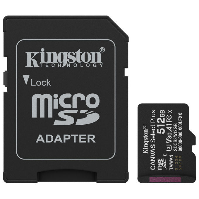 Kingston Technology MicroSDXC 512GB Canvas Select Plus Gen3 con adattatore SD