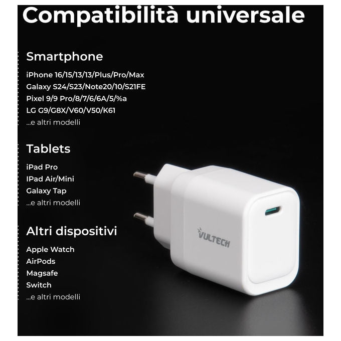 VulTech Caricatore USB-C 45W GaN PD3.0 QC3.0 PPS Bianco