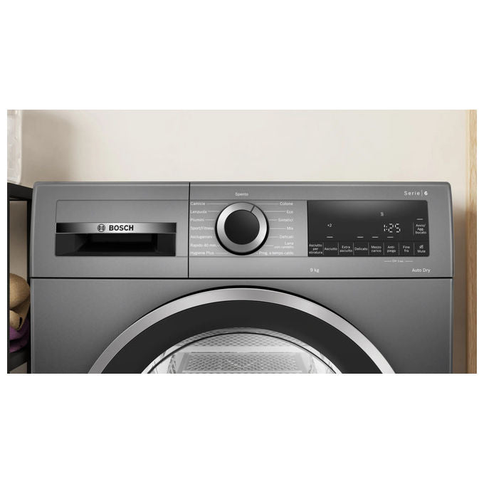 Bosch WQG243DRII - Asciugatrice Pompa di Calore 9 kg, Classe C, AutoDry + Programma Lenzuola + Movimento bidirezionale, (84,2 × 59,8 × 61,3 cm), Antracite - Nero