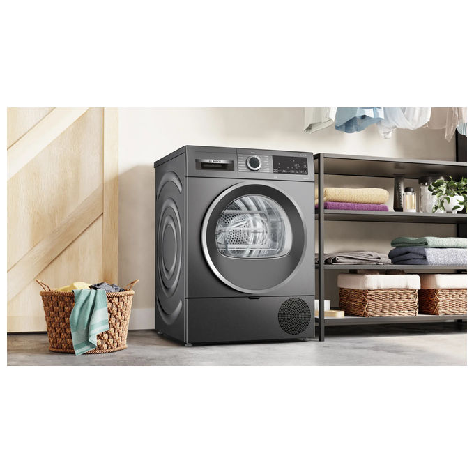 Bosch WQG243DRII - Asciugatrice Pompa di Calore 9 kg, Classe C, AutoDry + Programma Lenzuola + Movimento bidirezionale, (84,2 × 59,8 × 61,3 cm), Antracite - Nero