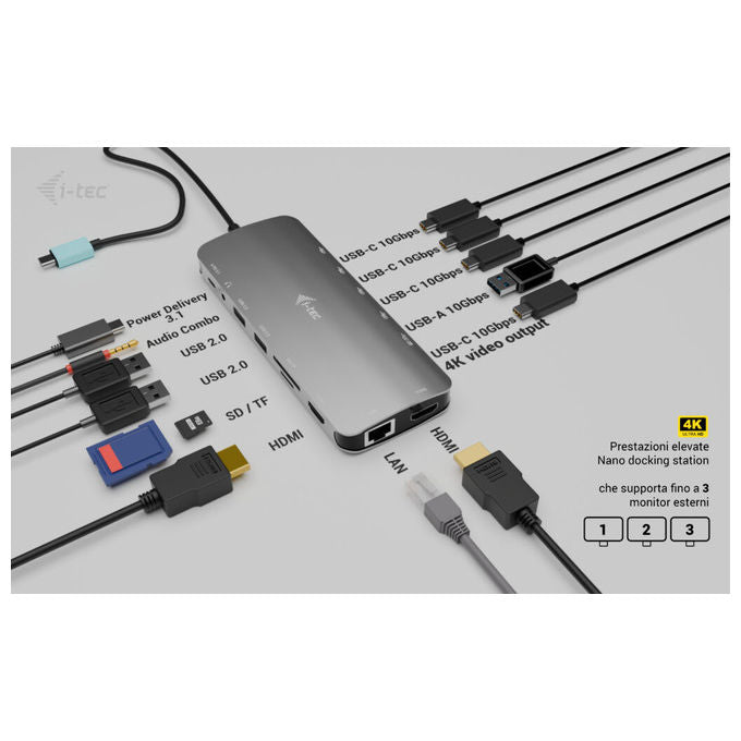 I-tec Docking Station USB-C Nano 3x Display HDMI Power Delivery 140W