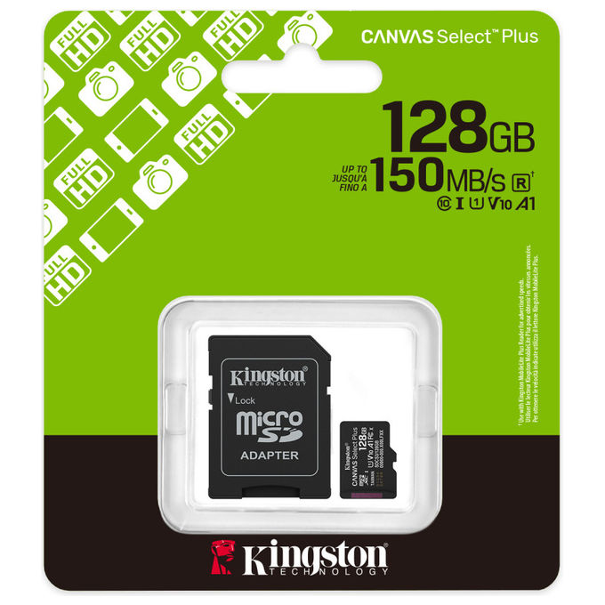 Kingston MicroSDXC 128GB Canvas Select Plus Gen3 con Adattatore SD
