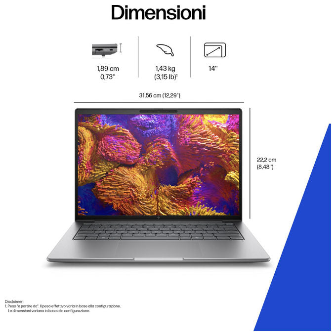 Hp ZBook 8 G1ak Copilot+ Pc Ryzen AI 7 Pro, Workstation 14'' Argento