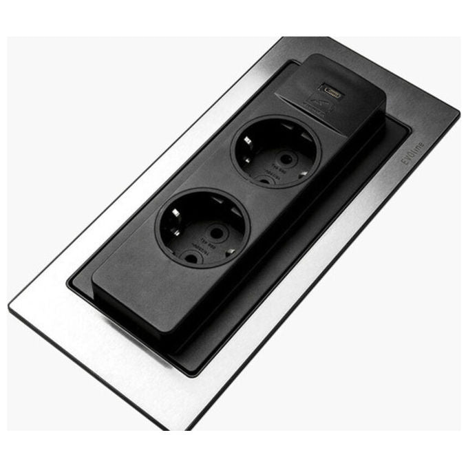 Evoline Backflip presa da tavolo 2x230V caricatore USB tipo C vetro nero