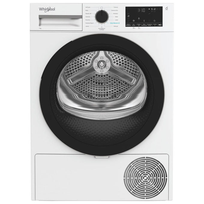 Whirlpool C WD R47M WBS IT - Asciugatrice Pompa di Calore Slim 7 kg, Classe C, Tecnologia 6° Senso + Motore Inverter, (84,6 × 59,7 × 54,5 cm), Bianco