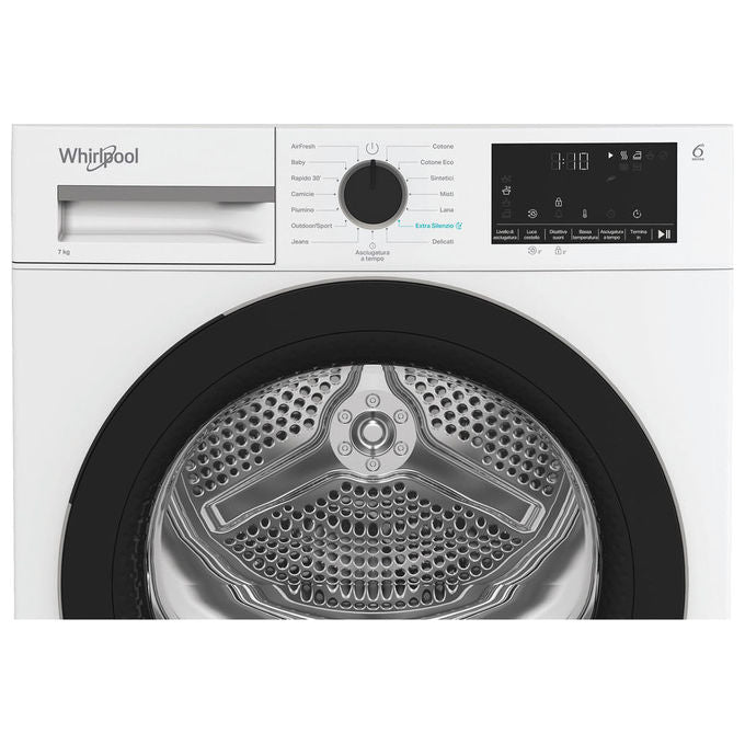 Whirlpool C WD R47M WBS IT - Asciugatrice Pompa di Calore Slim 7 kg, Classe C, Tecnologia 6° Senso + Motore Inverter, (84,6 × 59,7 × 54,5 cm), Bianco