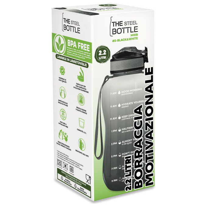 The Steel Bottle Borraccia Motivazionale Nera e Bianca 2.2L